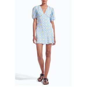 STAUD Milla Print Minidress In Gingham Daisy Plaid Size 6